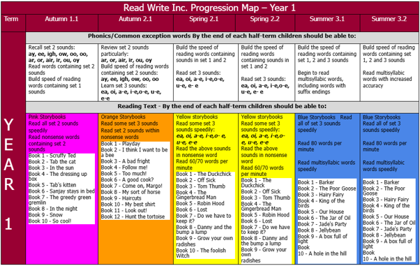 Read Write Inc progression in Year 1